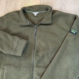 Orvis Fleece Jacket Mens Large Green FullZip Mock Neck Pockets Comfy Long Sleeve